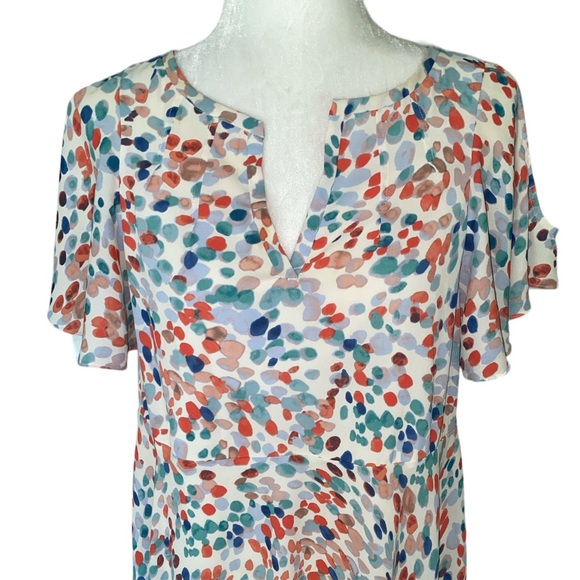 Maeve Anthro Watercolor Pastel Orange Blue Dot Flutter Sleeve Cutout Dress - M - Picture 4 of 14